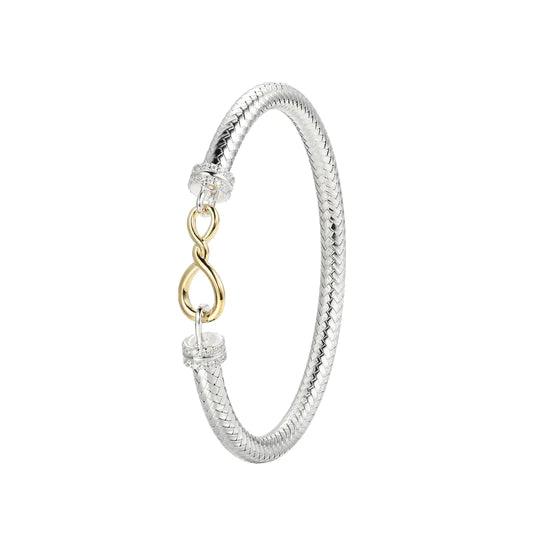Charles Garnier Sterling Silver New Mesh Infinity Bracelet with Yellow Gold Plated Knot and Cubic Zirconia Accents, Inner Circumference 6.75 inches