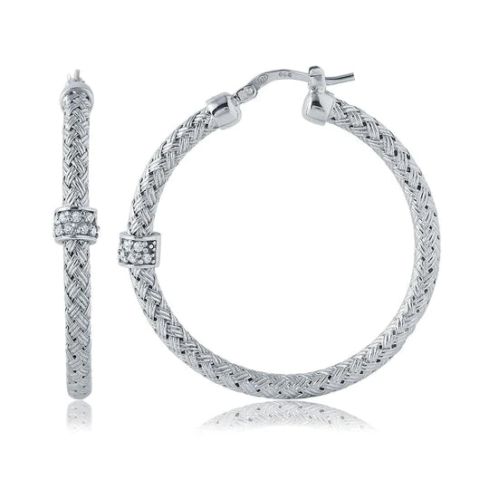 Charles Garnier Sterling Silver Mesh Oval Hoop Earrings