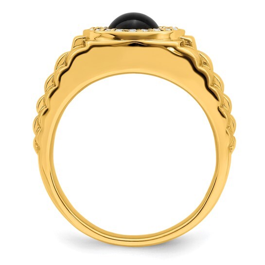 14k Onyx and Diamond Mens gold Ring