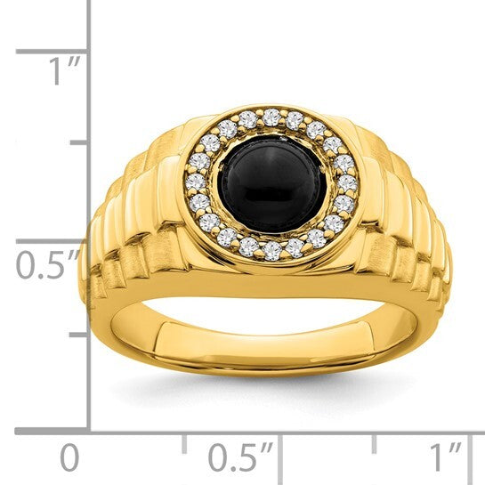 14k Onyx and Diamond Mens gold Ring