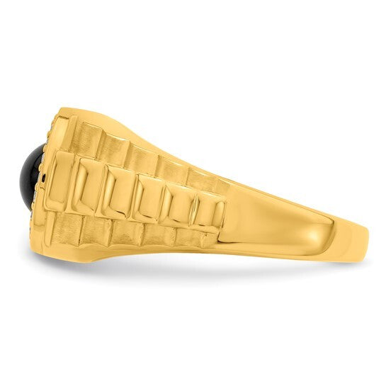 14k Onyx and Diamond Mens gold Ring