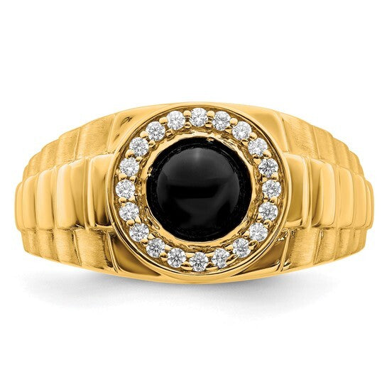 14k Onyx and Diamond Mens gold Ring