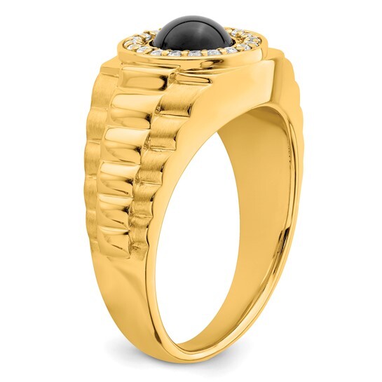 14k Onyx and Diamond Mens gold Ring