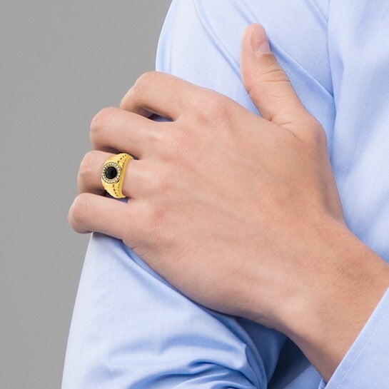 14k Onyx and Diamond Mens gold Ring