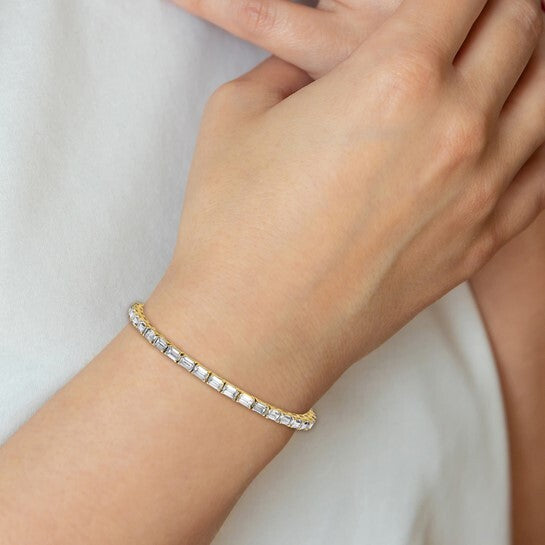 14K yellow Lab Grown Diamond VS Emerald Tennis Bracelet