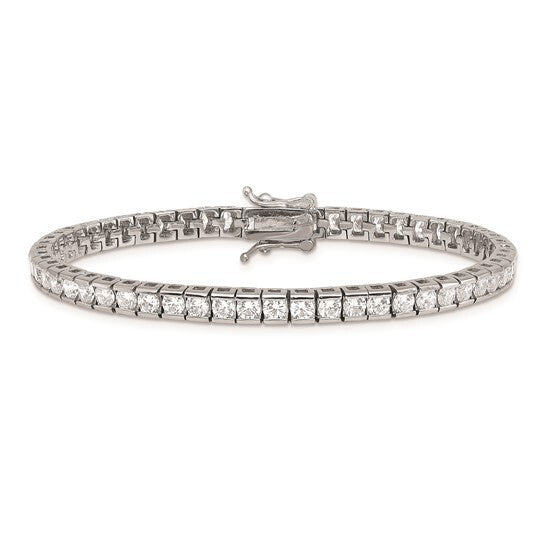 Sterling Silver Rhodium Finish High Quality CZ 7 inch Tennis Bracelet