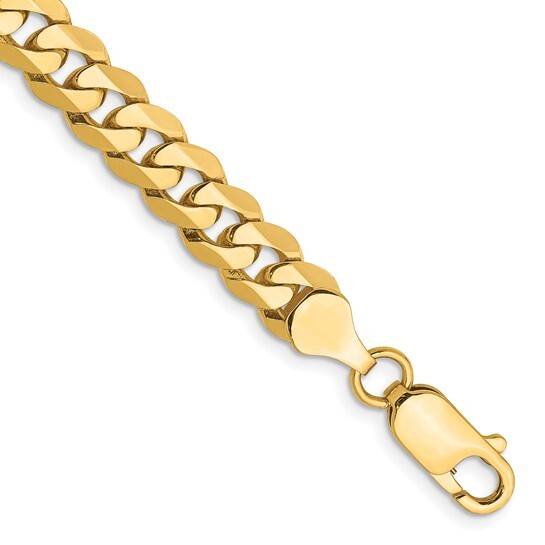 14K 8 inch Flat Beveled Curb with Lobster Clasp Bracelet