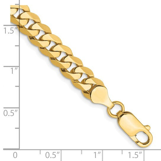 14K 8 inch Flat Beveled Curb with Lobster Clasp Bracelet