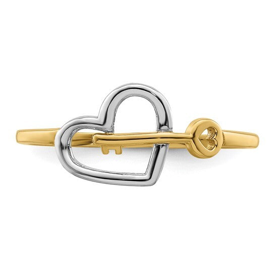 14k Yellow Gold & Rhodium Heart and Key Ring