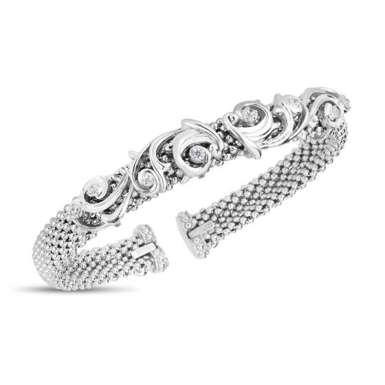 Phillip Gavriel Baroque silver with Diamonds Popcorn Bangle