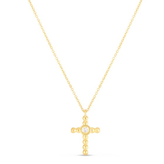 Phillip Gavriel 14K Gold Diamond Cross Popcorn Pendant