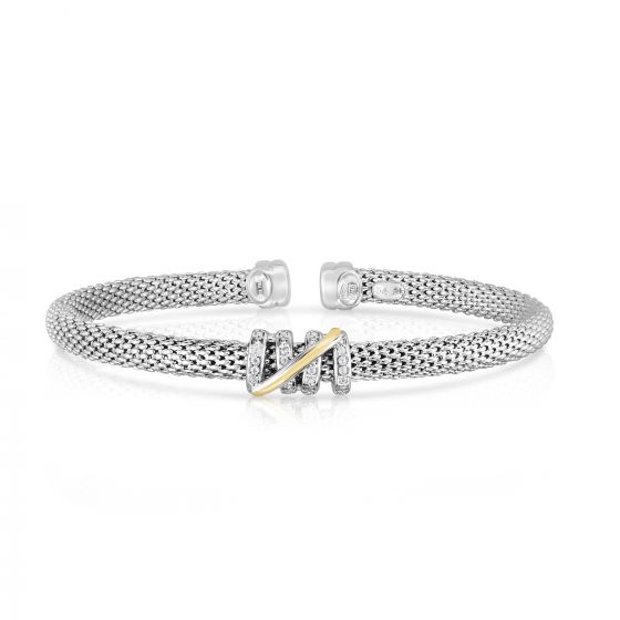 Phillip Gavriel Small Diamond Tally Cuff Bracelet in Sterling Silver & 18K gold