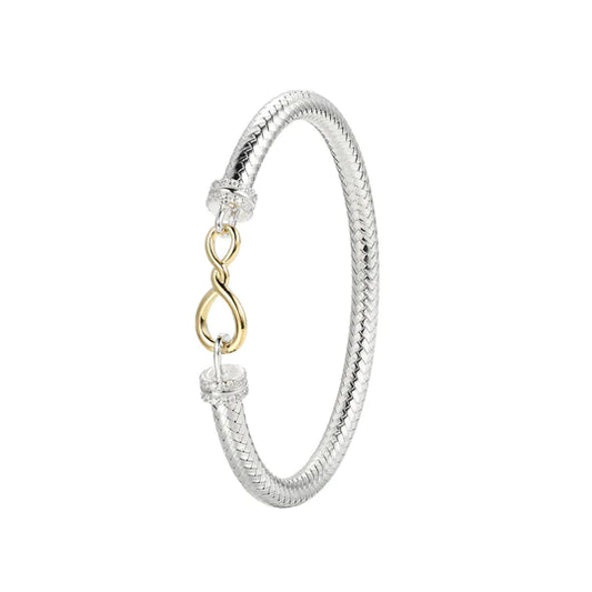 Charles Garnier Sterling Silver New Mesh Infinity Bracelet with Yellow Gold Plated Knot and Cubic Zirconia Accents, Inner Circumference 6.75 inches