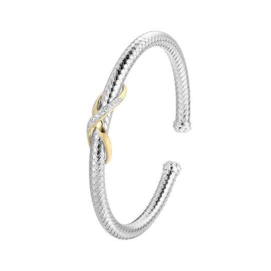 Charles Garnier CB0078 Sterling Silver Bracelet with Rhodium Finish, Yellow Gold Plating, and Cubic Zirconia Stones on White Background