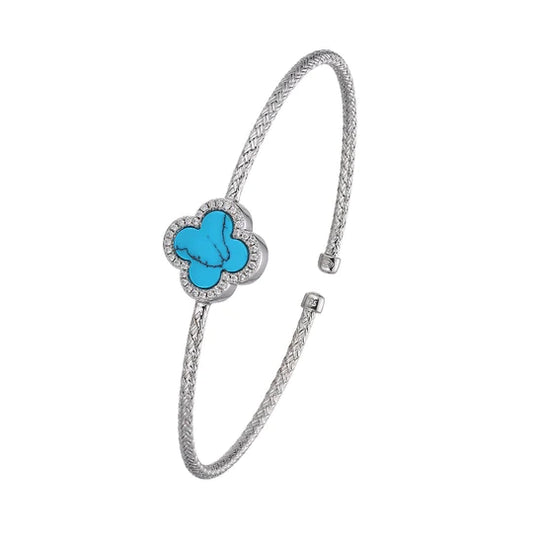 Charles Garnier Silver Mesh Cuff with Synthetic Turquoise Clover Shape