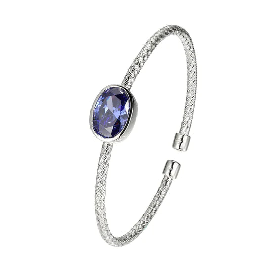 Charles Garnier Silver Mesh Cuff with Oval Tanzanite  Cubic Zirconia