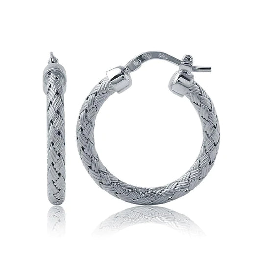 Charles Garnier Sterling Silver Mesh Round Hoop Earrings