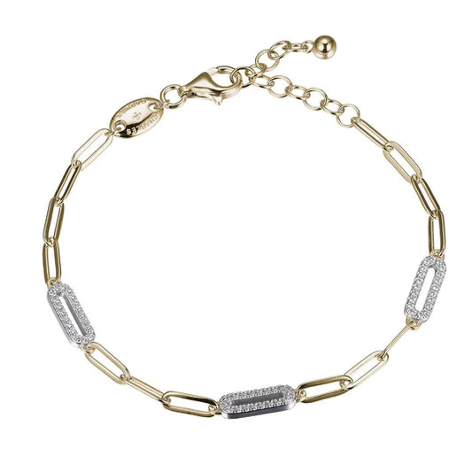 Charles Garnier Sterling Paperclip Golden Links Cubic Zirconia Bracelet