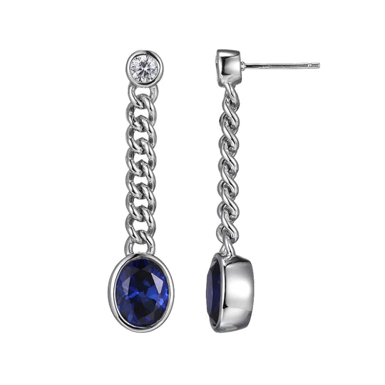 Charles Garnier Sterling Silver Sapphires Curb Chain Earrings