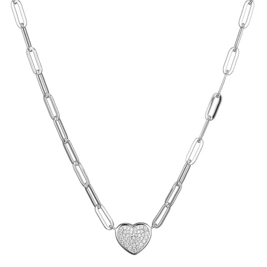 Charles Garnier Sterling Silver Pave Heart Paperclip Chain Necklace