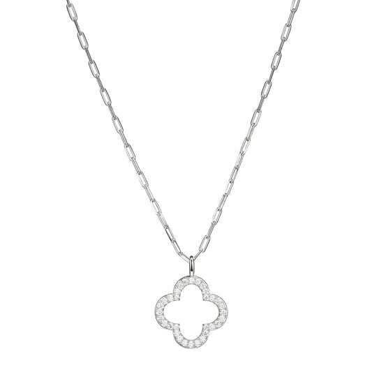 Charles Garnier Sterling Silver Paperclip Chain Necklace Clover Pendant