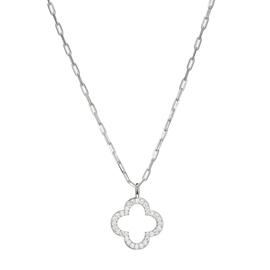 Charles Garnier Sterling Silver Paperclip Chain Necklace Clover Pendant