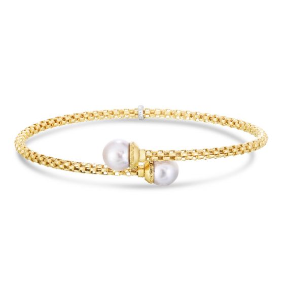 Phillip Gavriel Popcorn 14k gold Small Bypass Bangle with Pearls