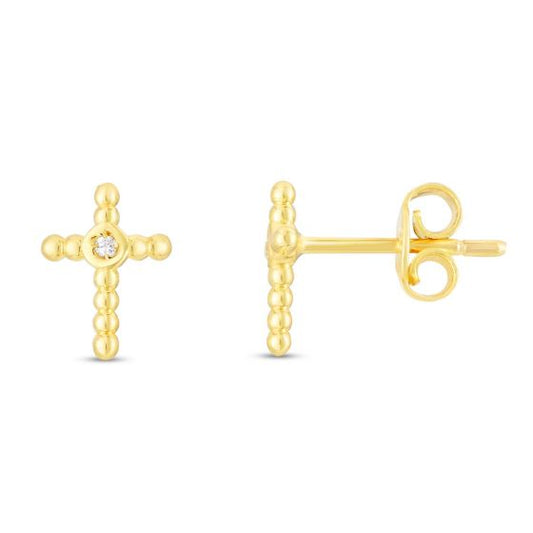 Phillip Gavriel 14K Gold Diamond Cross Popcorn Studs Earrings