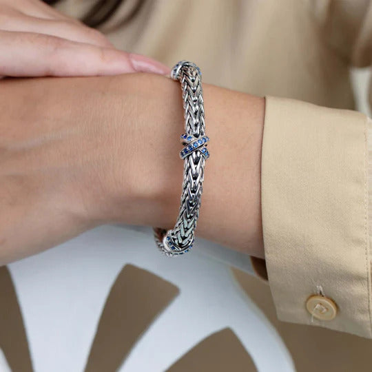 Phillip Gavriel Sterling Silver Woven X Blue Sapphire Bracelet