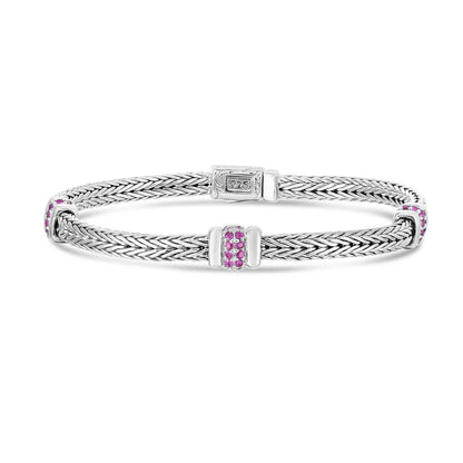 Phillip Gavriel Woven Three Station Pink Sapphire Bracelet