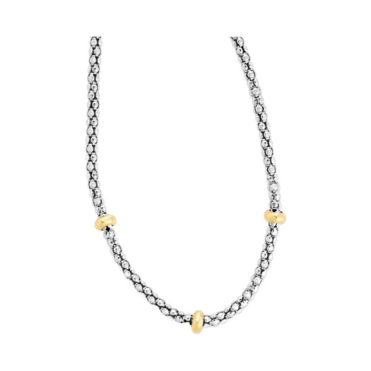 Phillip Gavriel Popcorn silver & 18k Yellow gold Station Necklace