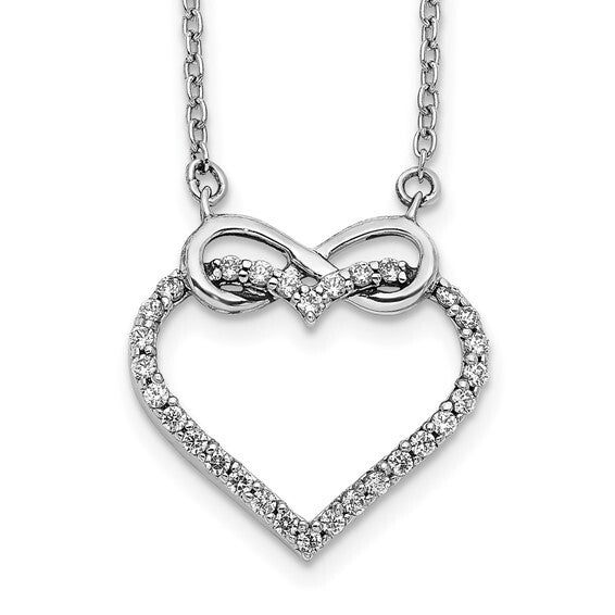 14k White Gold Diamond Heart Infinity Necklace