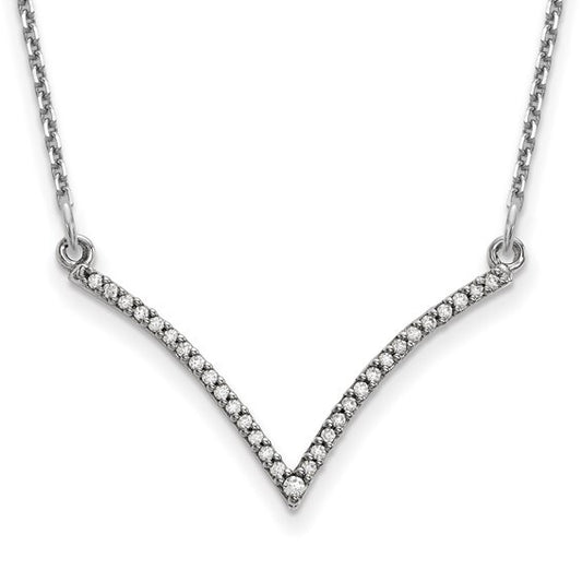 14k White Gold Diamond V Necklace