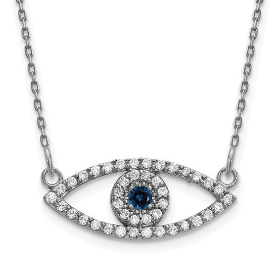 14k white Small Necklace Diamond Evil Eye gold With Sapphire