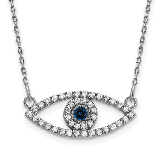 14k white Small Necklace Diamond Evil Eye gold With Sapphire