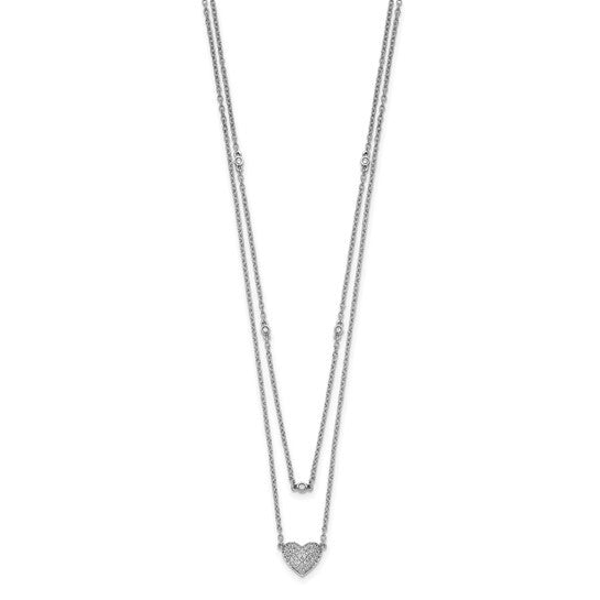 14k White Gold Double Strand Heart Diamond Necklace