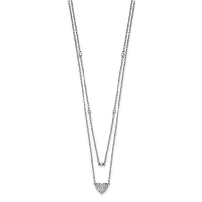 14k White Gold Double Strand Heart Diamond Necklace