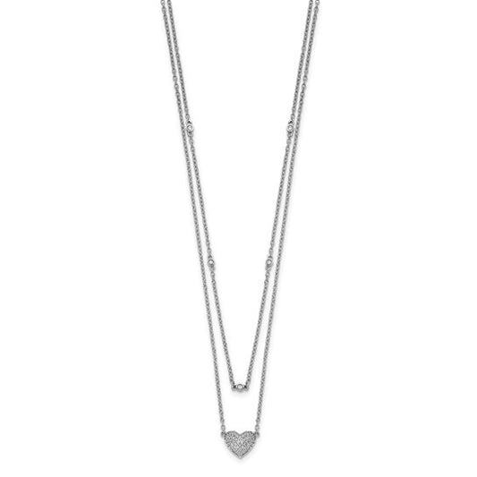 14k White Gold Double Strand Heart Diamond Necklace