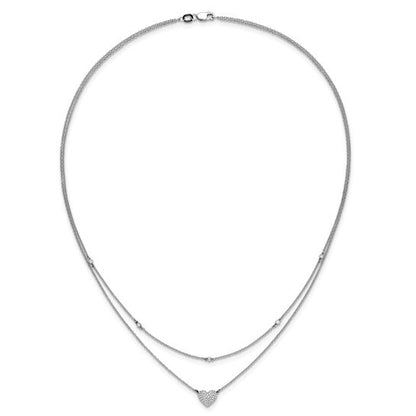 14k White Gold Double Strand Heart Diamond Necklace