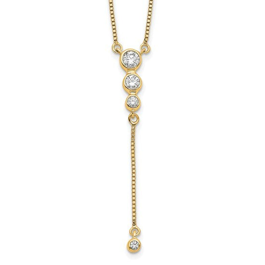 14k Diamond 3-stone with dangle Drop Necklace