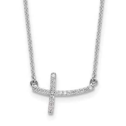 14k White Gold Diamond Sideways Cross Necklace