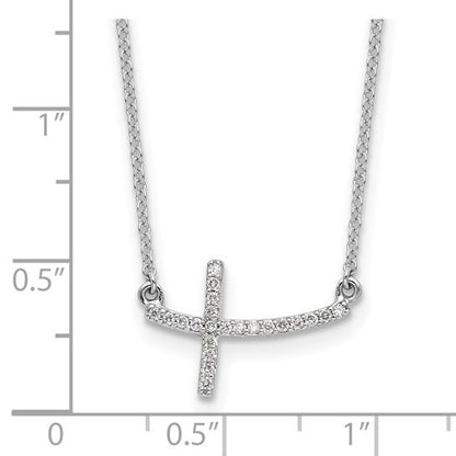 14k White Gold Diamond Sideways Cross Necklace