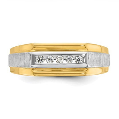 14k Yellow Gold with Rhodium and Satin Diamond Ring