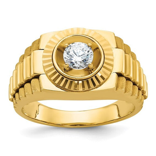 14k Yellow Gold Satin and Textured Diamond Ring