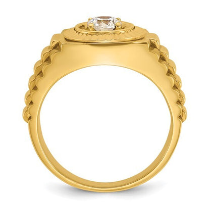 14k Yellow Gold Satin and Textured Diamond Ring