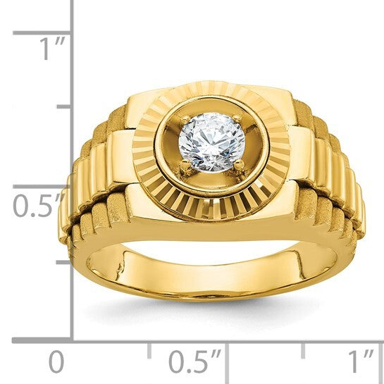 14k Yellow Gold Satin and Textured Diamond Ring