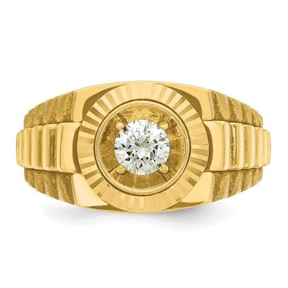 14k Yellow Gold Satin and Textured Diamond Ring