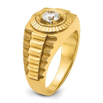 14k Yellow Gold Satin and Textured Diamond Ring