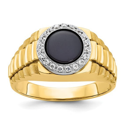 14k Yellow Gold Men's Onyx and Diamond Ring