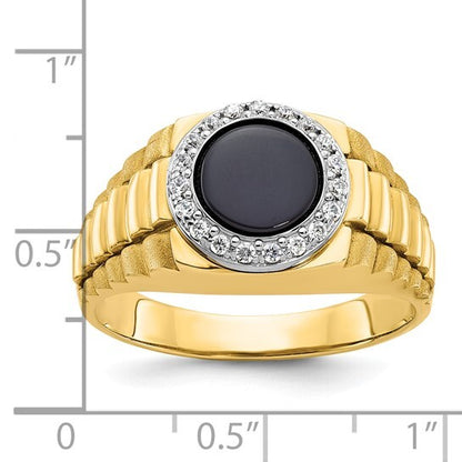 14k Yellow Gold Men's Onyx and Diamond Ring